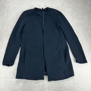 Eileen Fisher Jacket Womens M Black Waffle Knit Stretch Open Front Thermal Lined